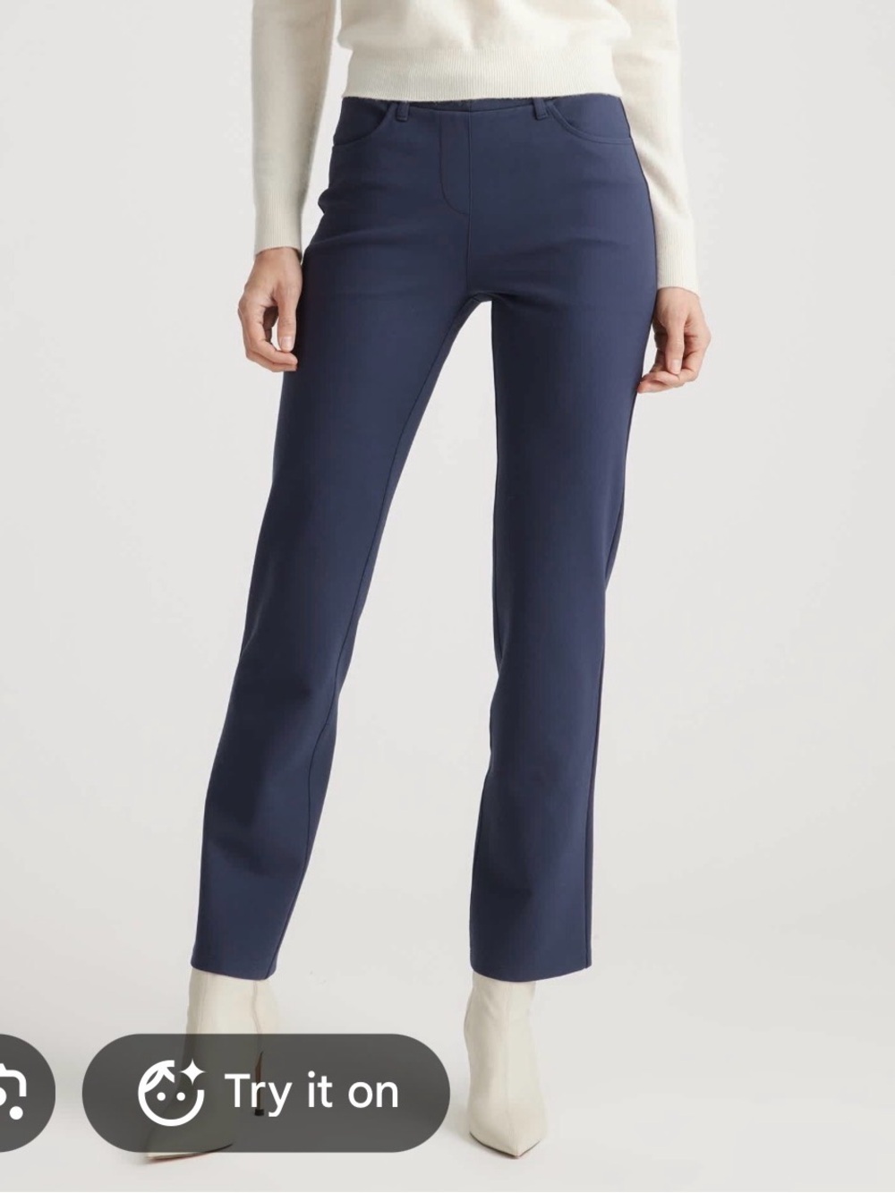 Quince Ultra-Stretch Ponte Straight Leg 4-Pocket Pants in Navy Blue Size M